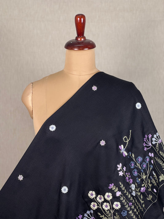 Border Embroidered Poly Linen Fabric