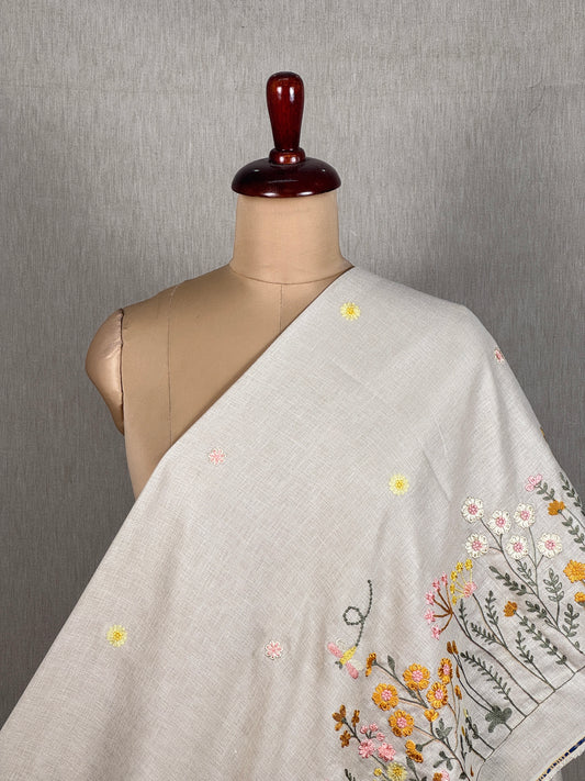 Border Embroidered Poly Linen Fabric