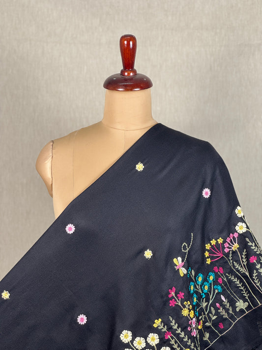 Border Embroidered Poly Linen Fabric