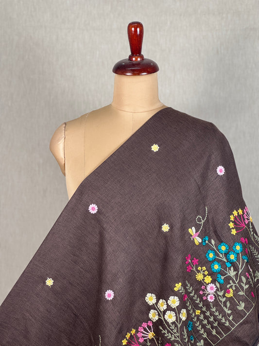 Border Embroidered Poly Linen Fabric