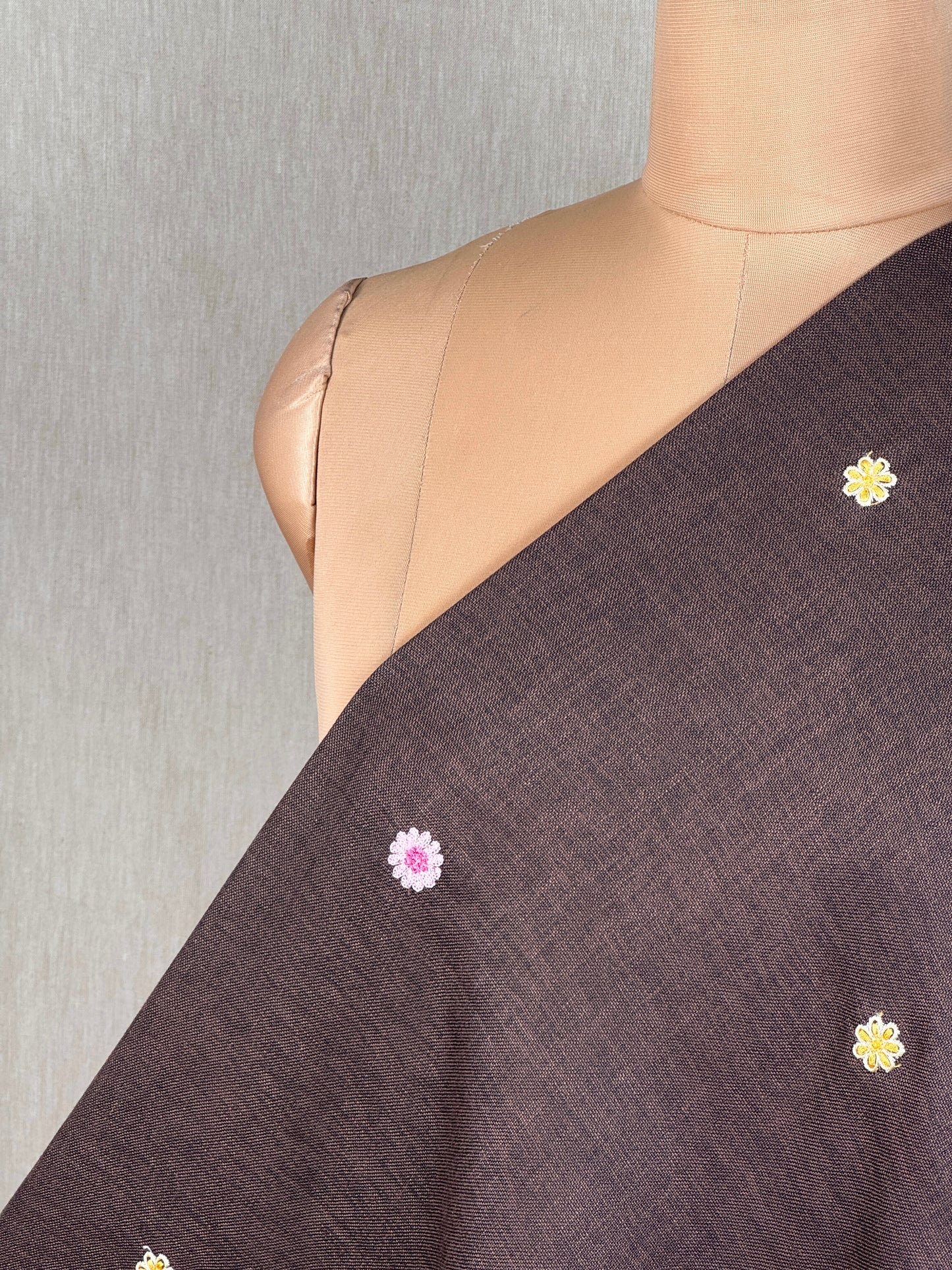 Border Embroidered Poly Linen Fabric