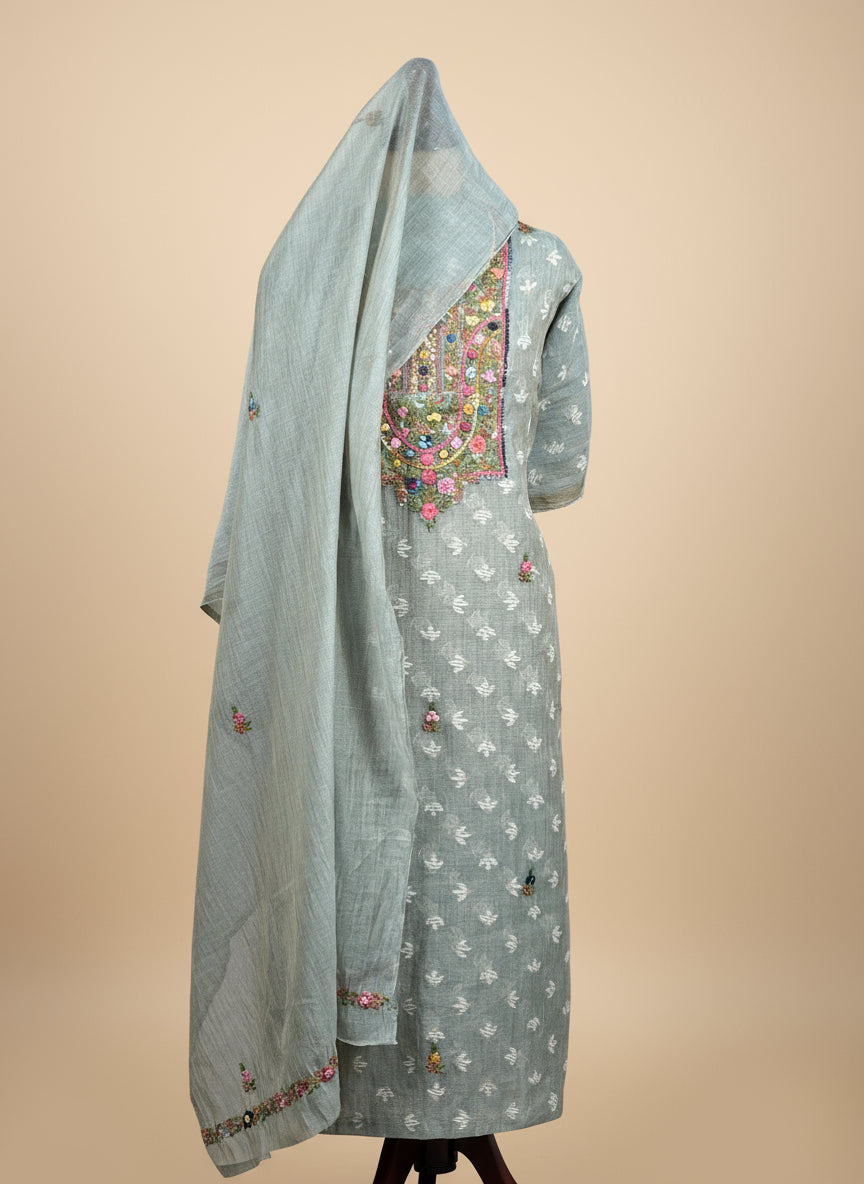 Chanderi Salwar Suit with Jamdani Weave & Hand Embroidery