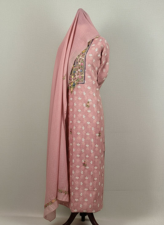 Chanderi Salwar Suit with Jamdani Weave & Hand Embroidery