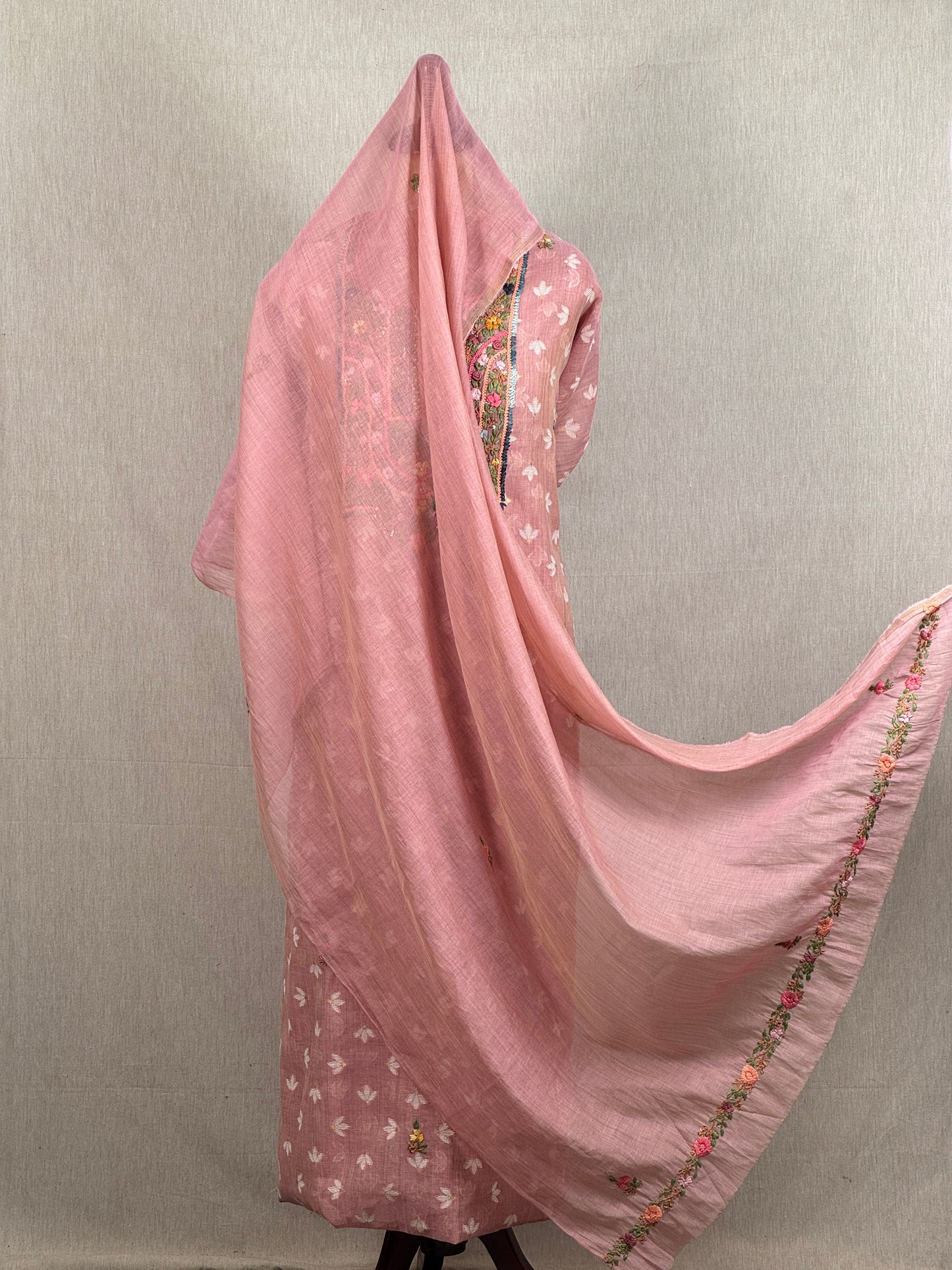 Chanderi Salwar Suit with Jamdani Weave & Hand Embroidery