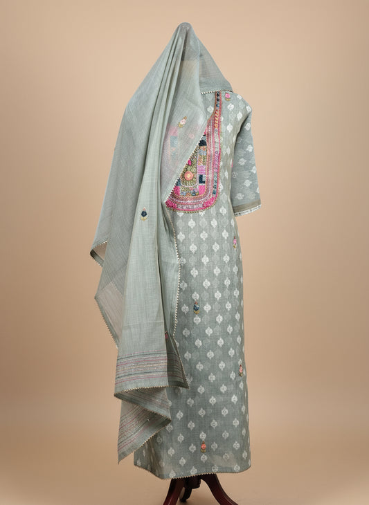 Chanderi Salwar Suit with Jamdani Weave & Hand Embroidery