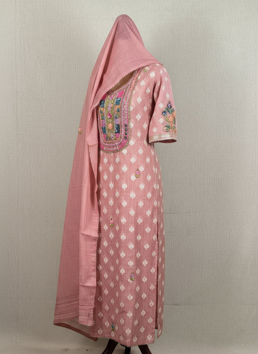 Chanderi Salwar Suit with Jamdani Weave & Hand Embroidery