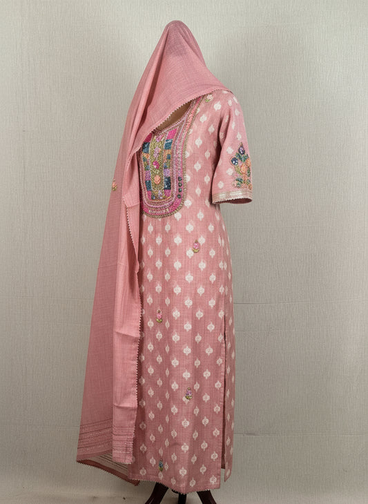 Chanderi Salwar Suit with Jamdani Weave & Hand Embroidery
