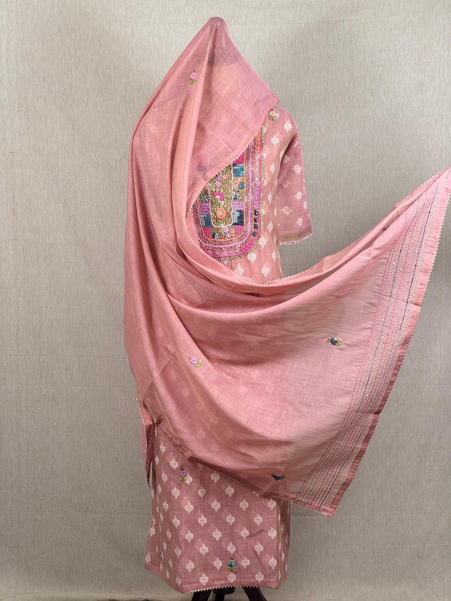 Chanderi Salwar Suit with Jamdani Weave & Hand Embroidery