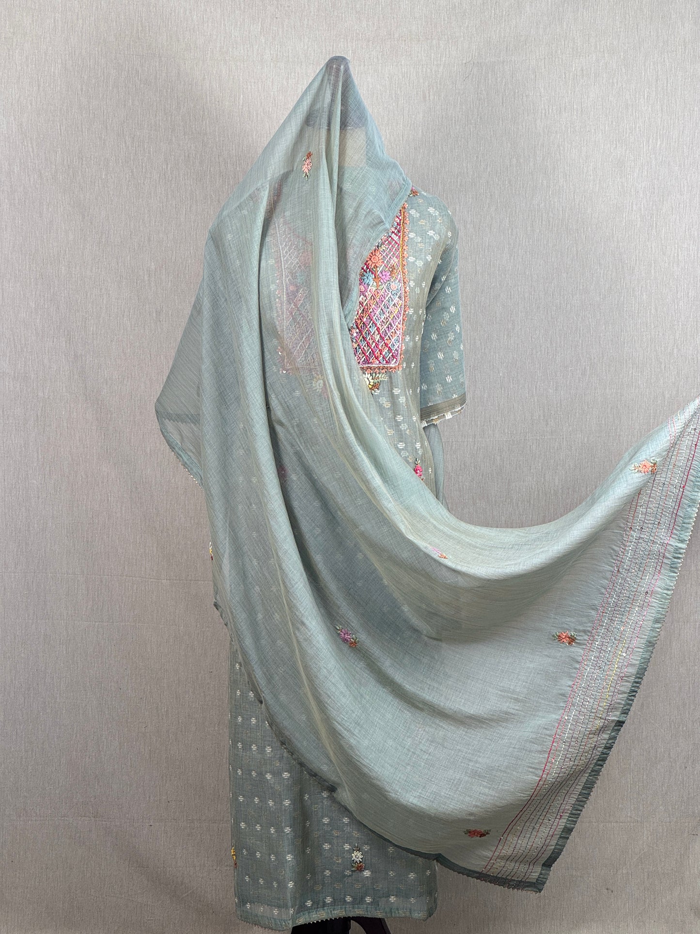 Chanderi Salwar Suit with Jamdani Weave & Hand Embroidery