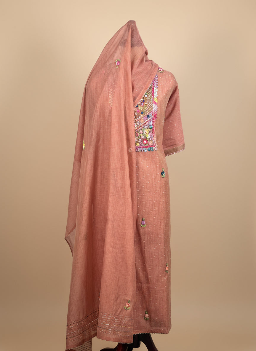 Chanderi Salwar Suit with Jamdani Weave & Hand Embroidery