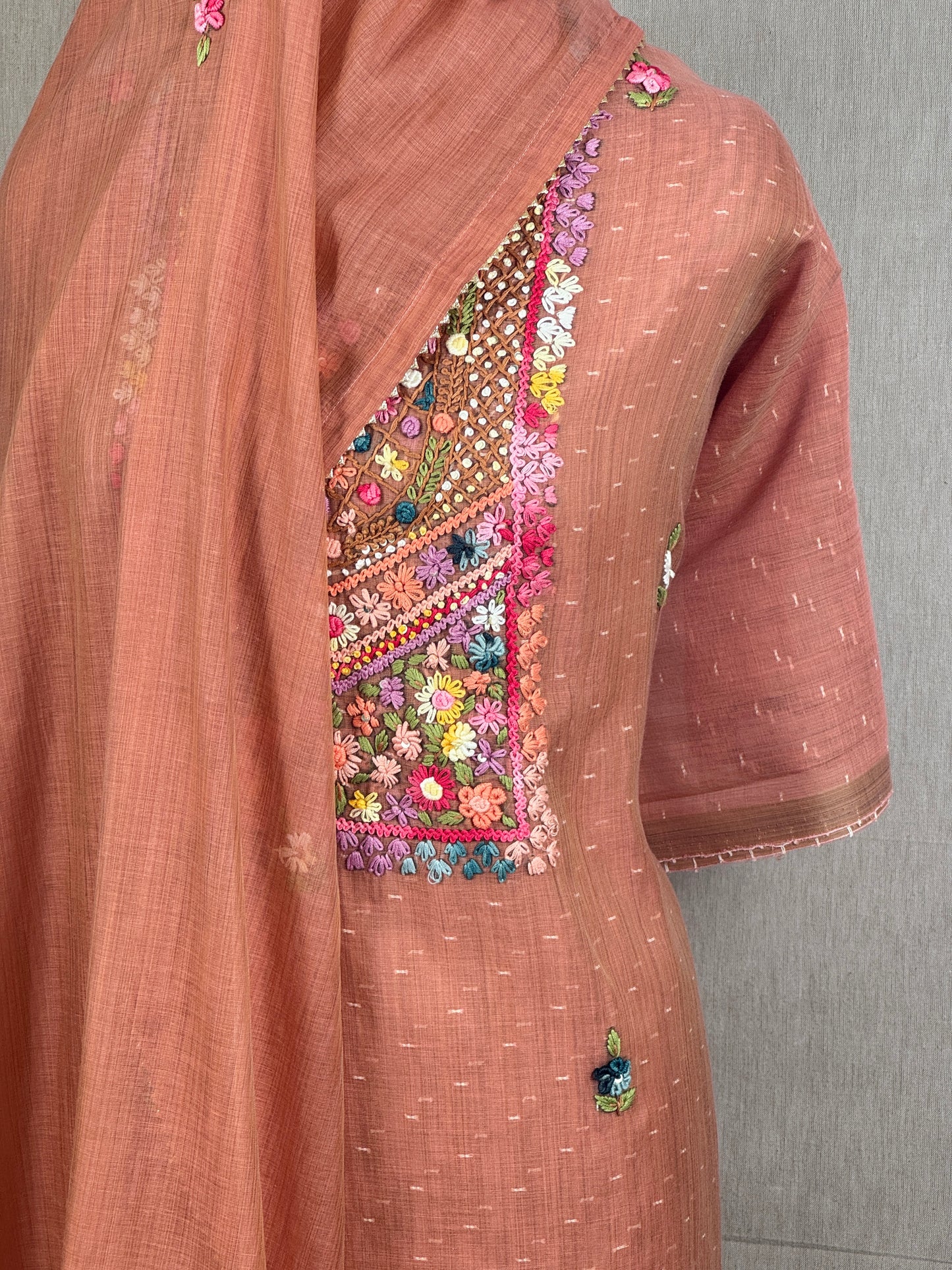 Chanderi Salwar Suit with Jamdani Weave & Hand Embroidery