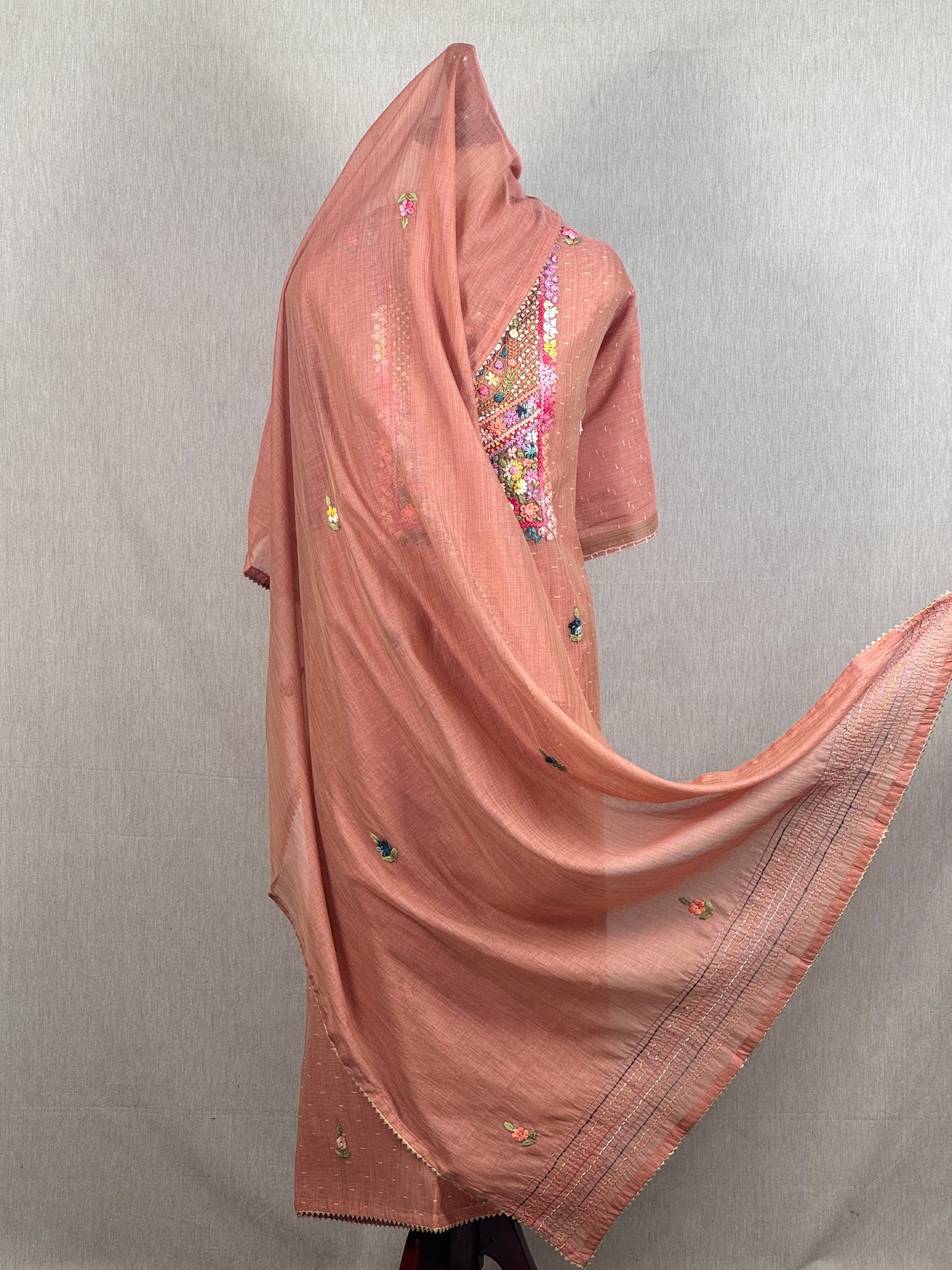 Chanderi Salwar Suit with Jamdani Weave & Hand Embroidery