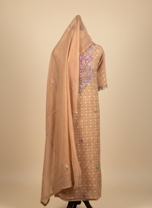 Chanderi Salwar Suit with Jamdani Weave & Hand Embroidery