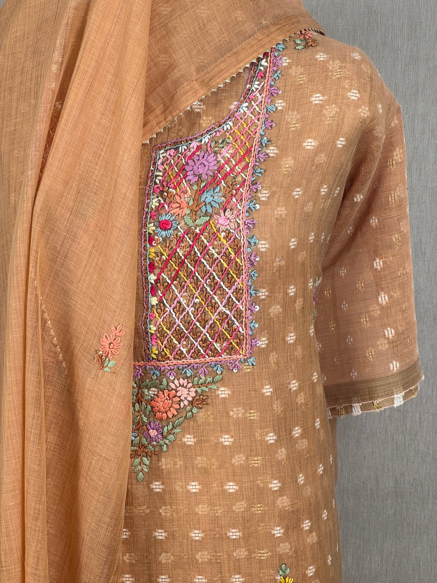 Chanderi Salwar Suit with Jamdani Weave & Hand Embroidery