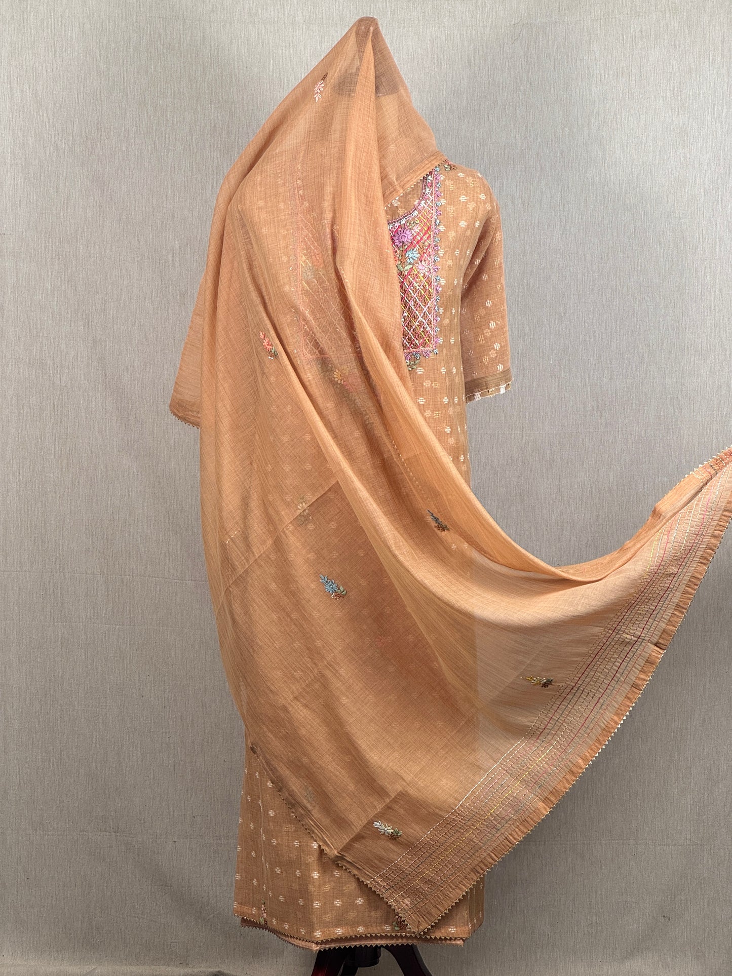 Chanderi Salwar Suit with Jamdani Weave & Hand Embroidery