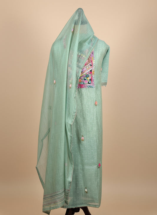 Chanderi Salwar Suit with Jamdani Weave & Hand Embroidery