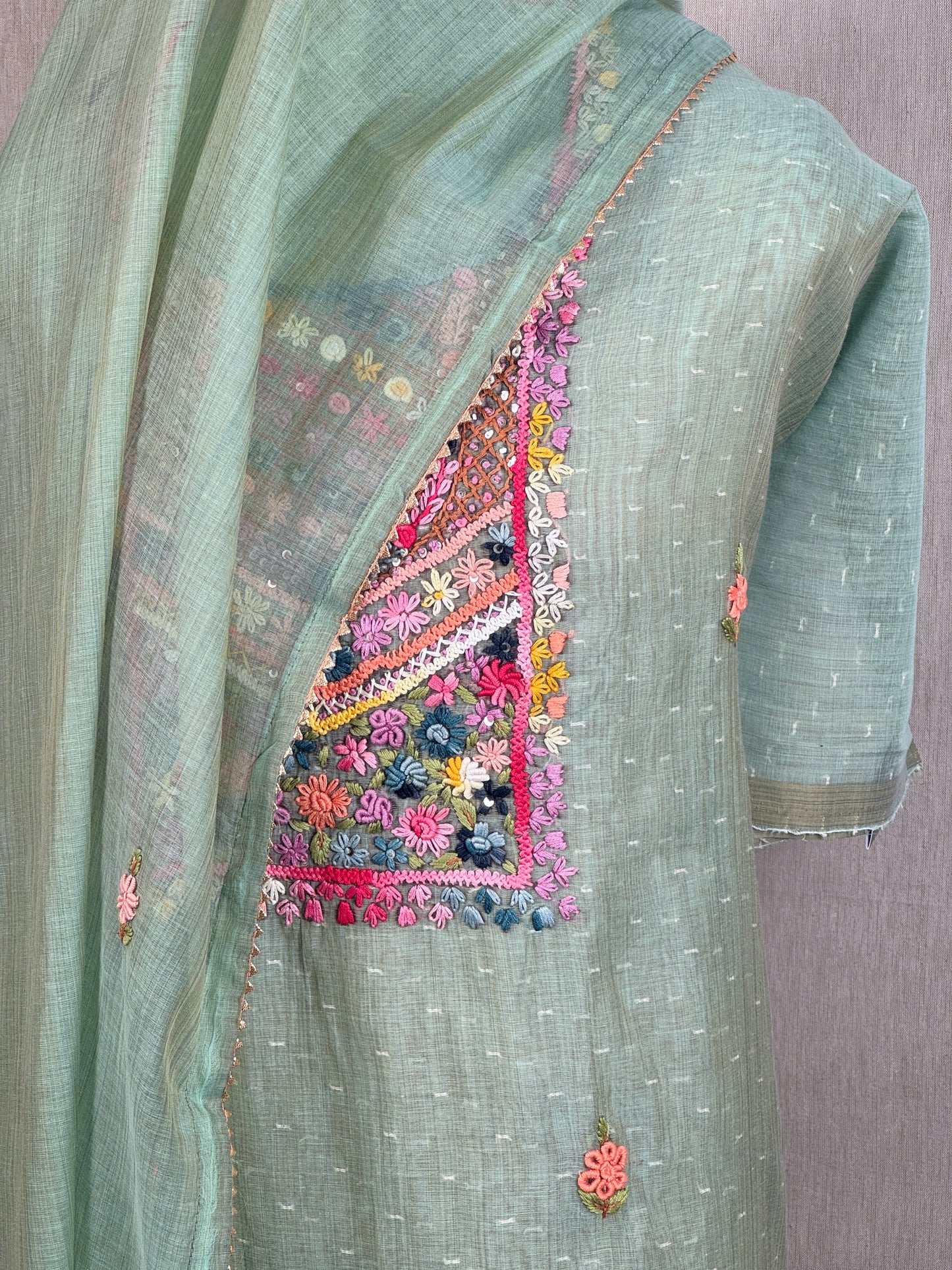 Chanderi Salwar Suit with Jamdani Weave & Hand Embroidery