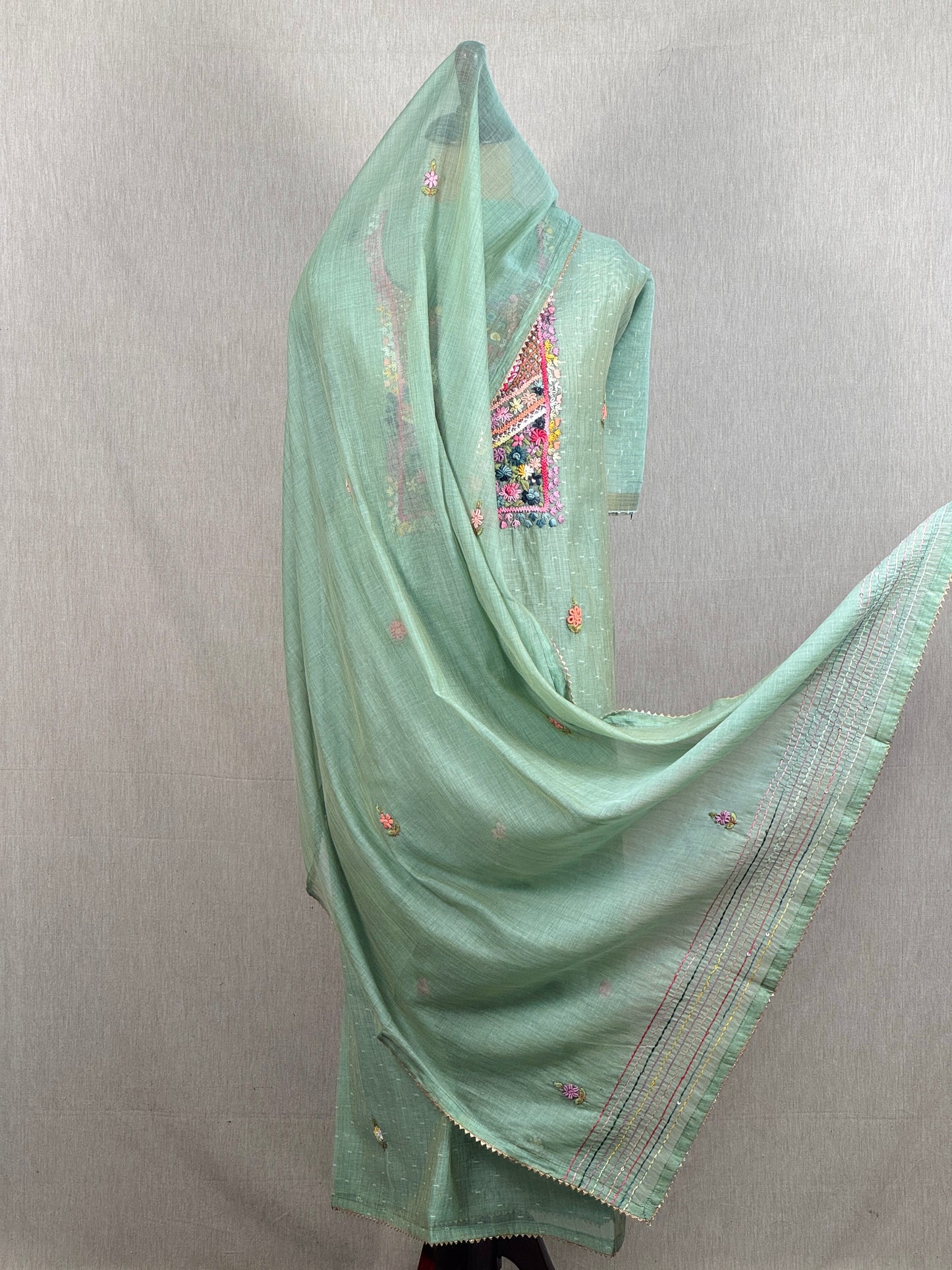 Chanderi Salwar Suit with Jamdani Weave & Hand Embroidery