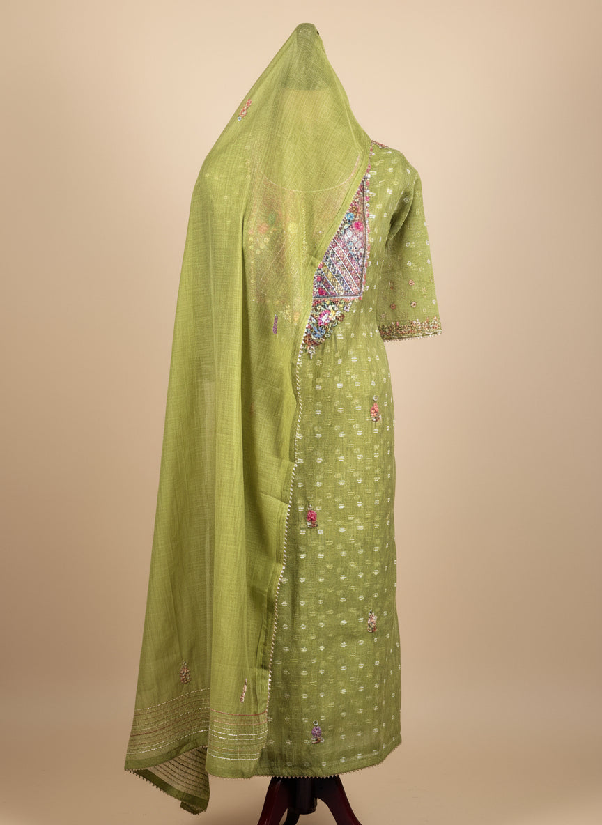 Chanderi Salwar Suit with Jamdani Weave & Hand Embroidery