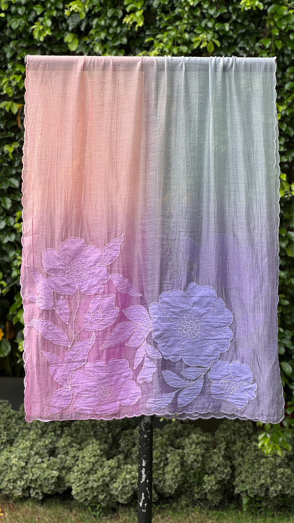 Applique Embroidered 4D Banarasi Silk Chanderi Dupatta