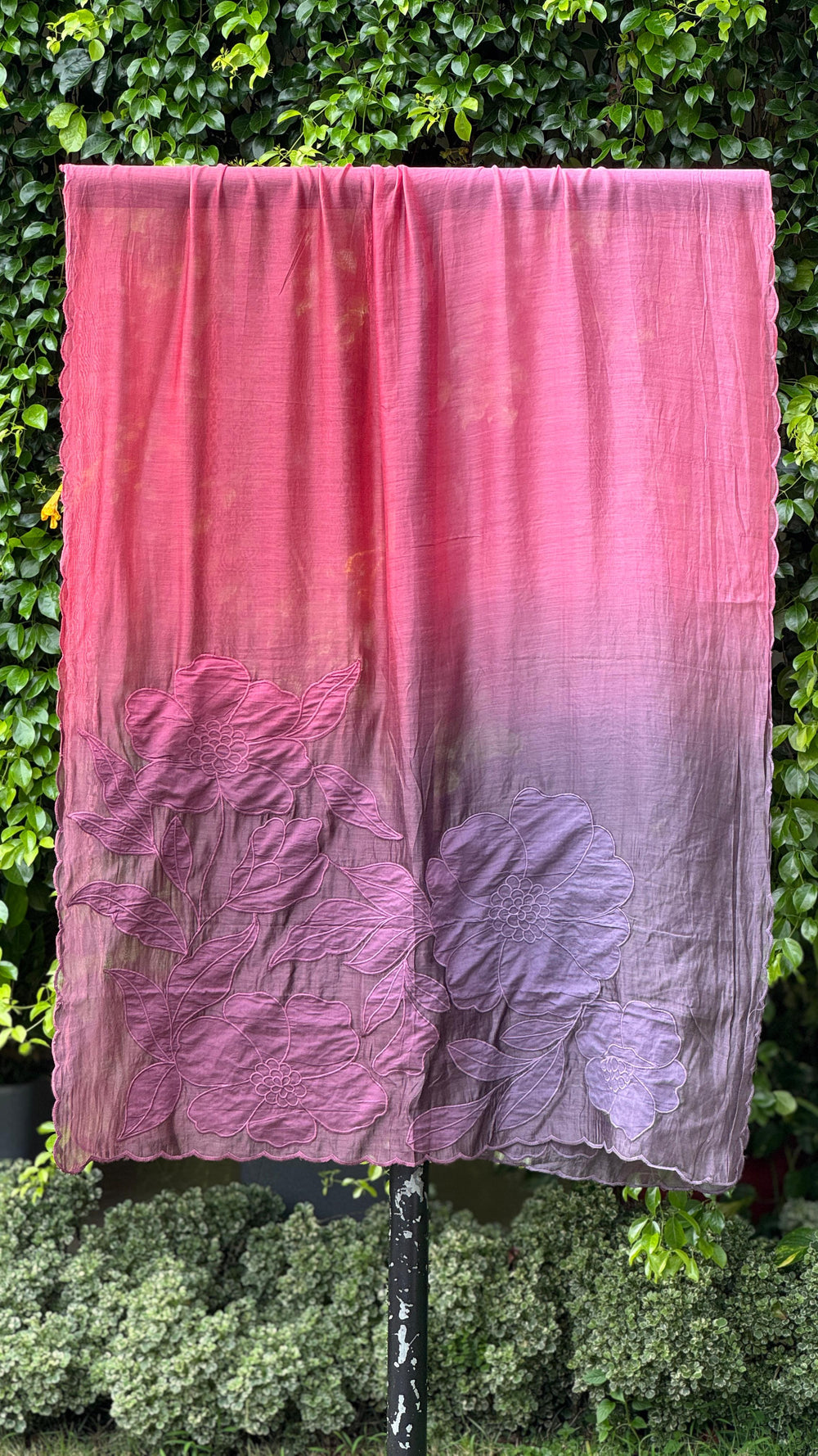 Applique Embroidered 4D Banarasi Silk Chanderi Dupatta