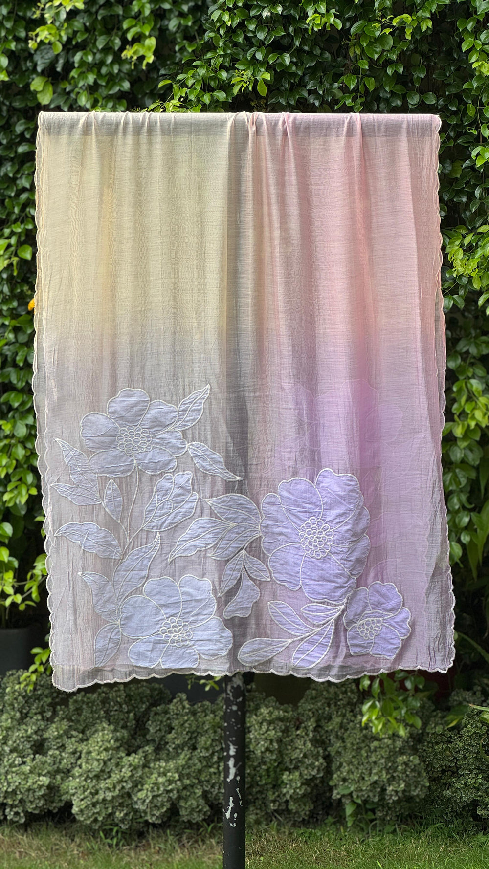 Applique Embroidered 4D Banarasi Silk Chanderi Dupatta