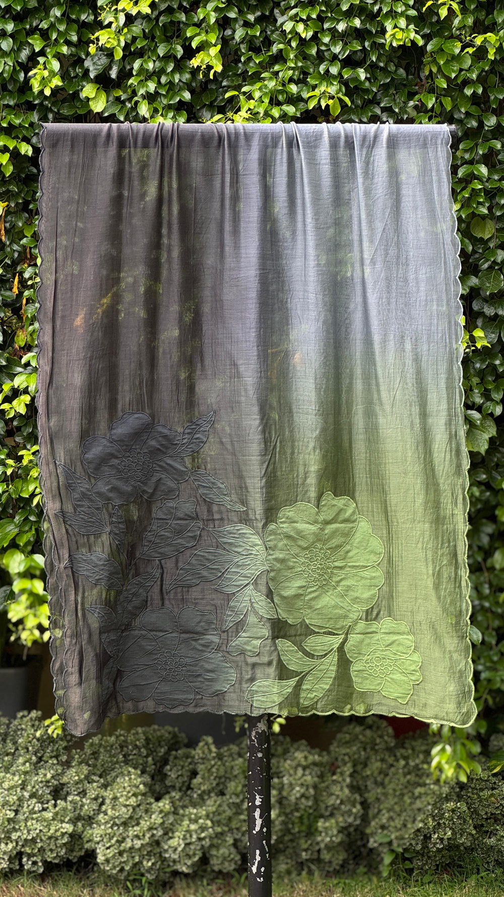Applique Embroidered 4D Banarasi Silk Chanderi Dupatta