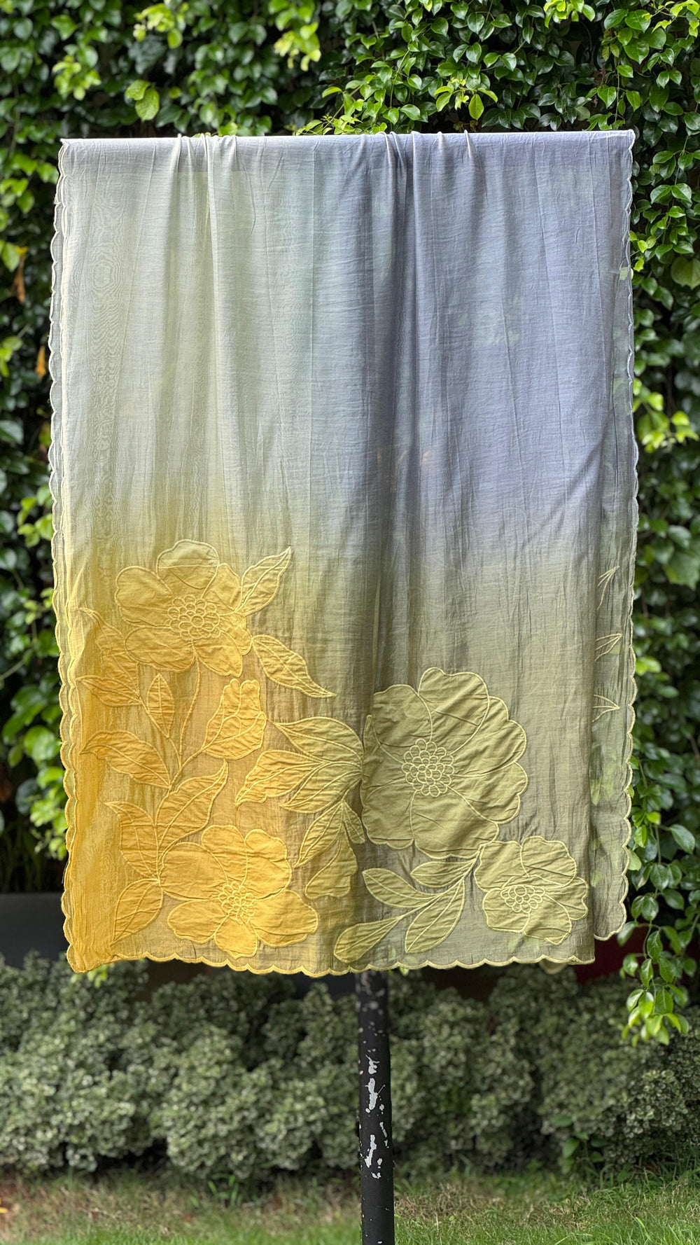 Applique Embroidered 4D Banarasi Silk Chanderi Dupatta