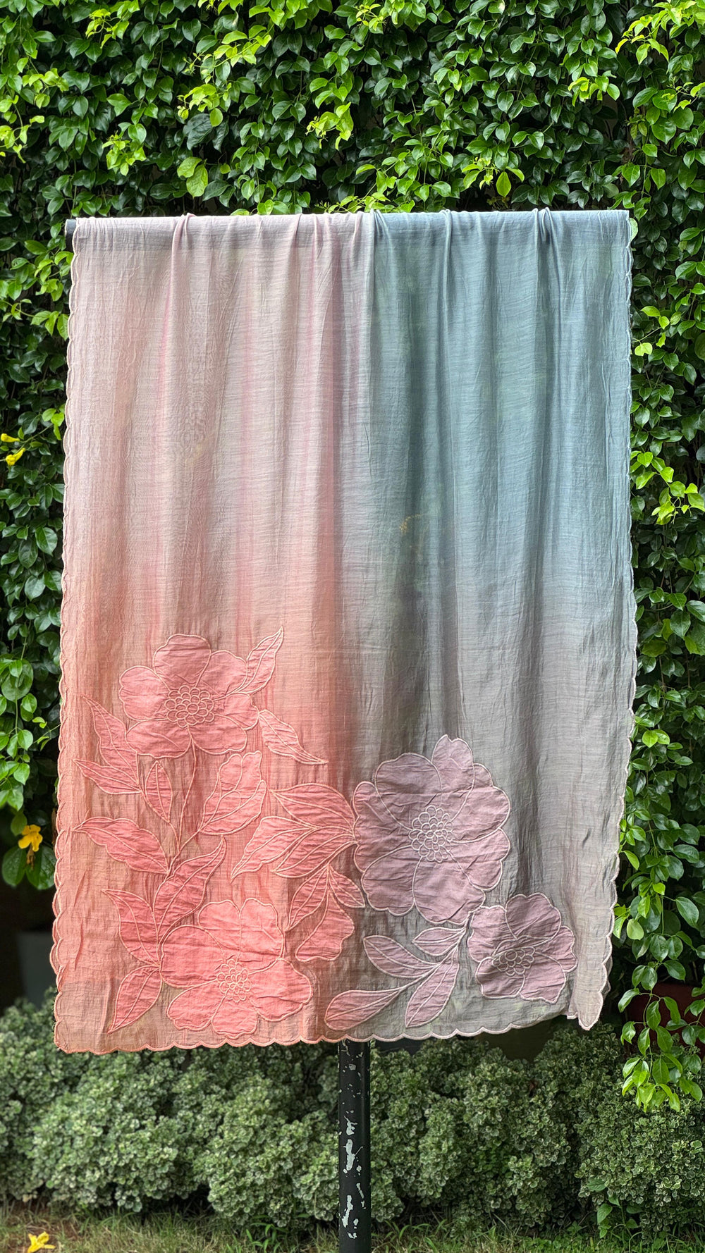 Applique Embroidered 4D Banarasi Silk Chanderi Dupatta
