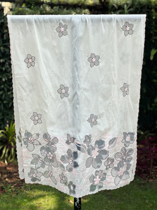 Applique Embroidered Kora Cotton Dupatta