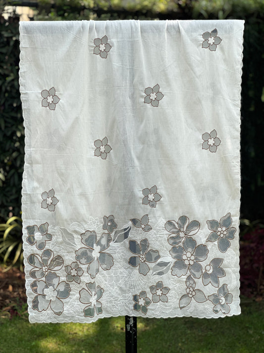 Applique Embroidered Kora Cotton Dupatta