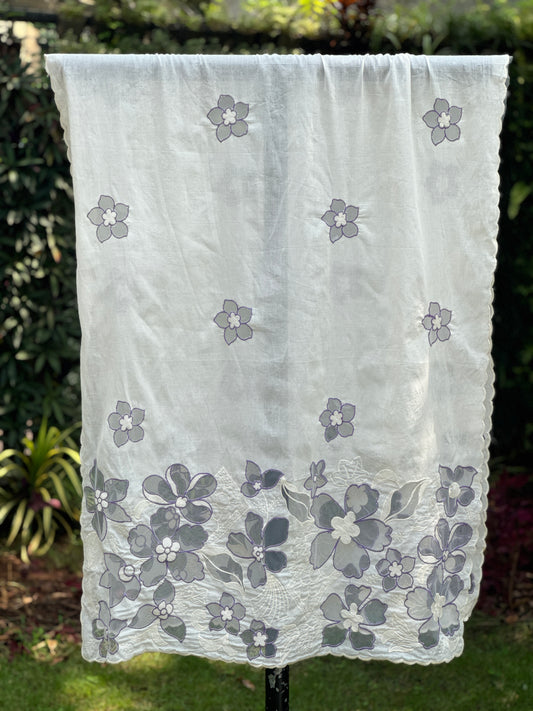 Applique Embroidered Kora Cotton Dupatta