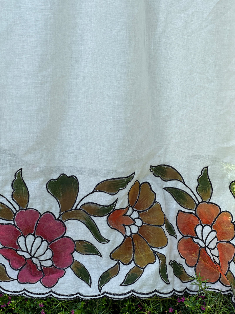 Appliquéd & Brush Painted Mulmul Cotton Fabric