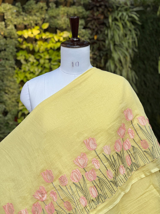 Border Embroidered 40gm Banarasi Chanderi Fabrics