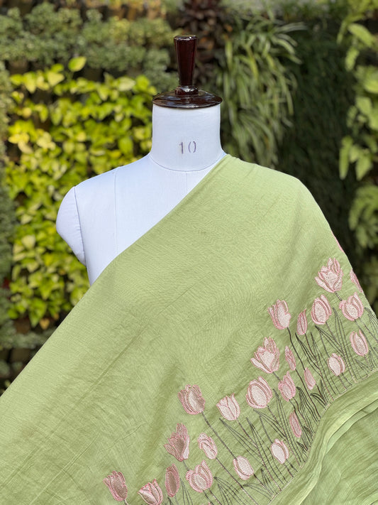 Border Embroidered 40gm Banarasi Chanderi Fabrics