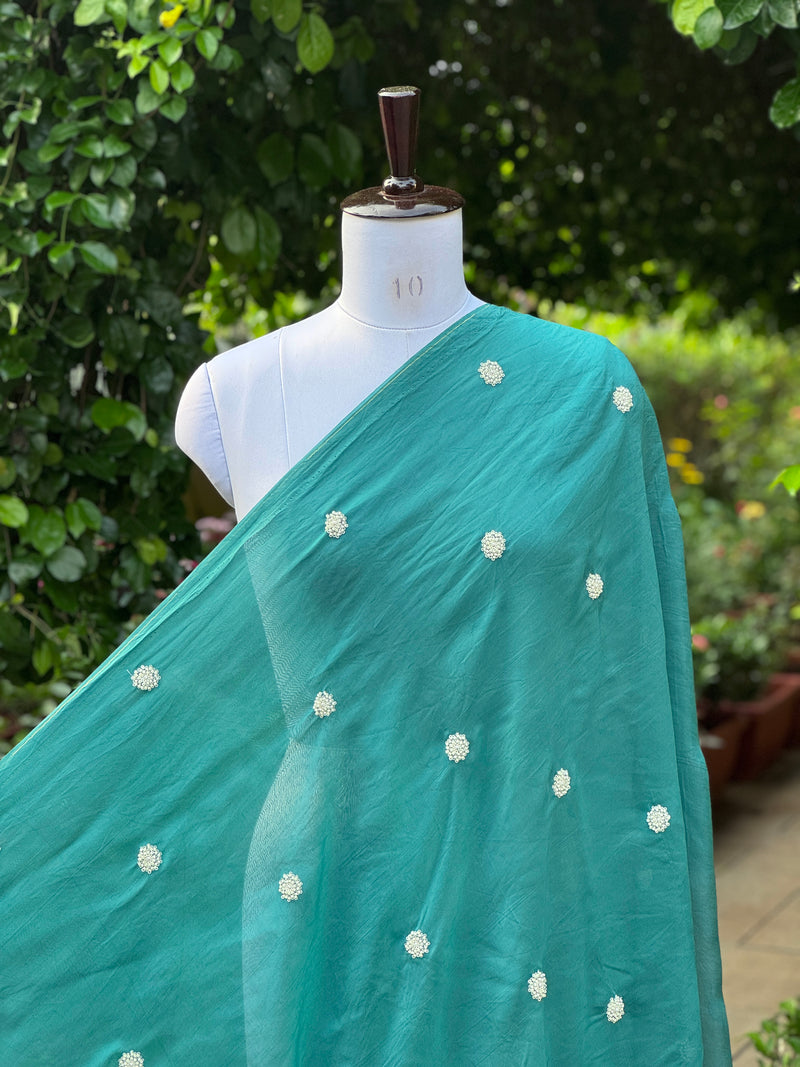 Pearl Embroidered Viscose Organza Fabric