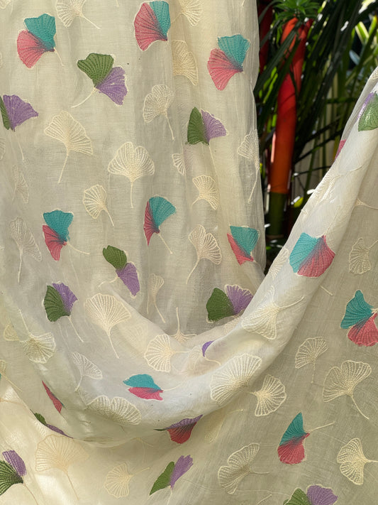 Hand Painted Embroidered 40 gm Banarasi Chanderi Fabric
