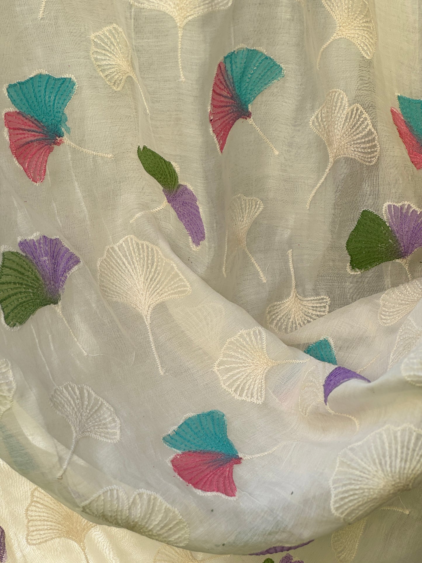 Hand Painted Embroidered 40 gm Banarasi Chanderi Fabric