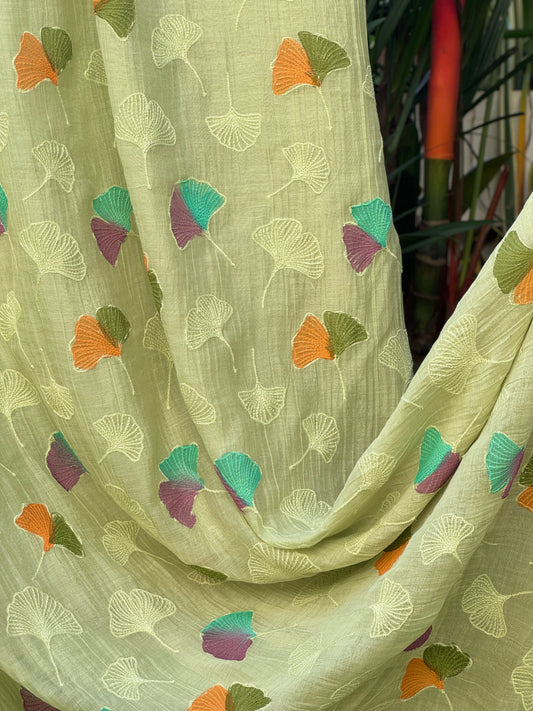 Hand Painted Embroidered 40 gm Banarasi Chanderi Fabric