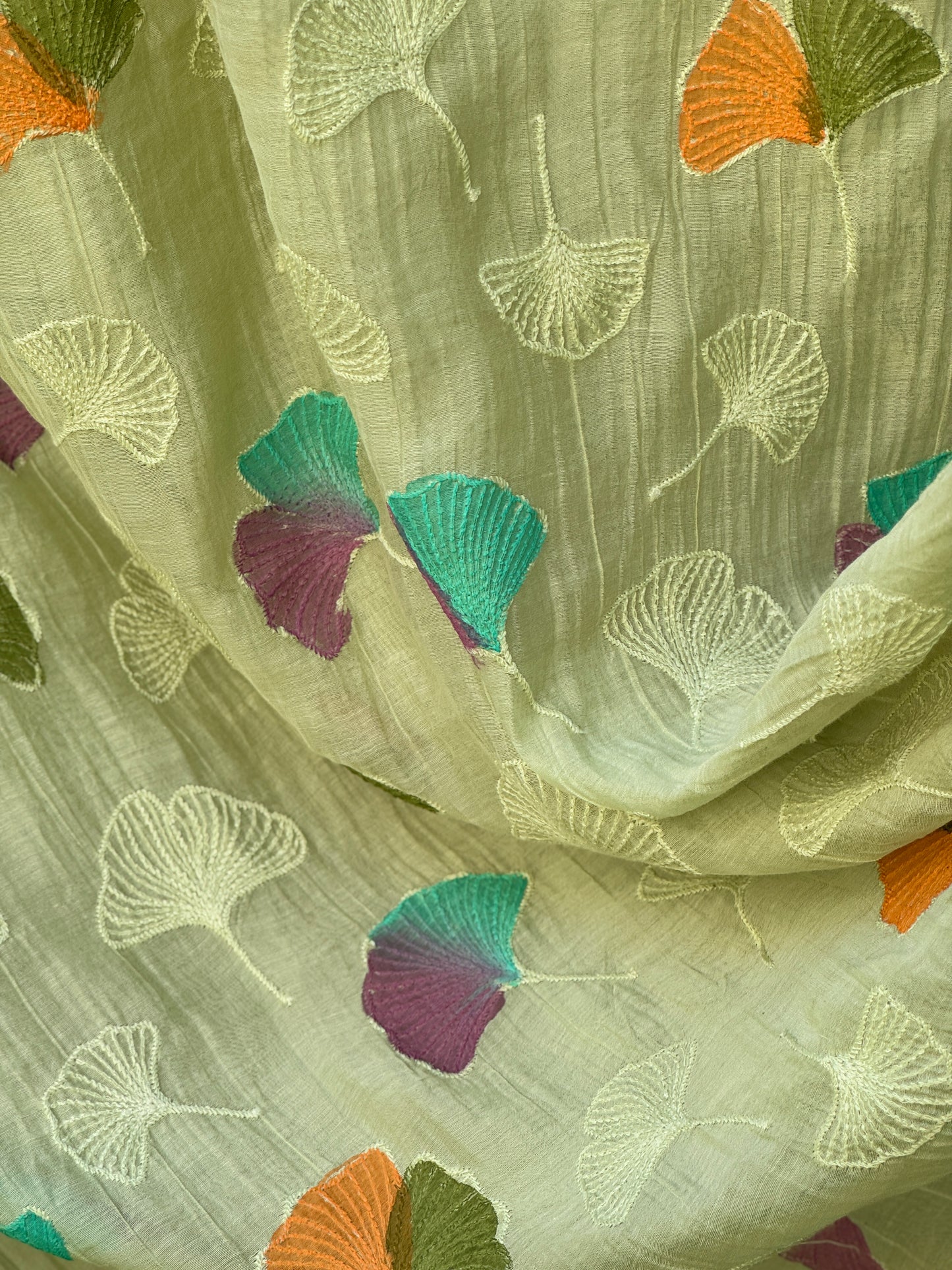 Hand Painted Embroidered 40 gm Banarasi Chanderi Fabric