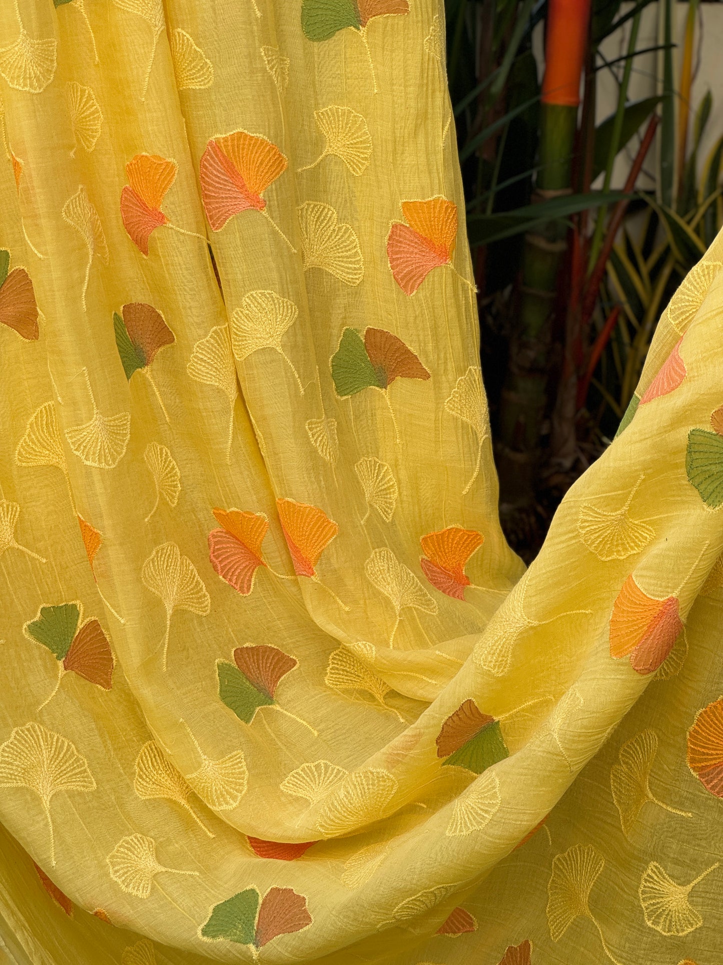 Hand Painted Embroidered 40 gm Banarasi Chanderi Fabric