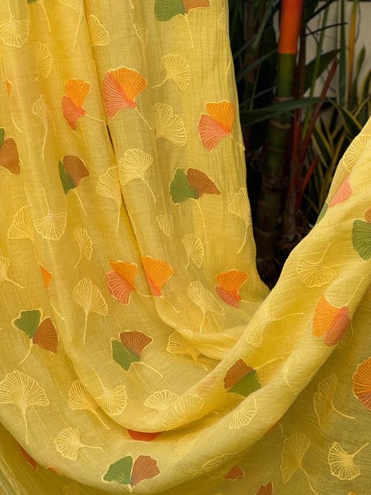 Hand Painted Embroidered 40 gm Banarasi Chanderi Fabric