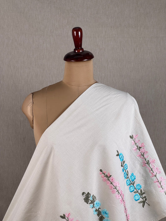 Border Embroidered Kora Cotton Fabric