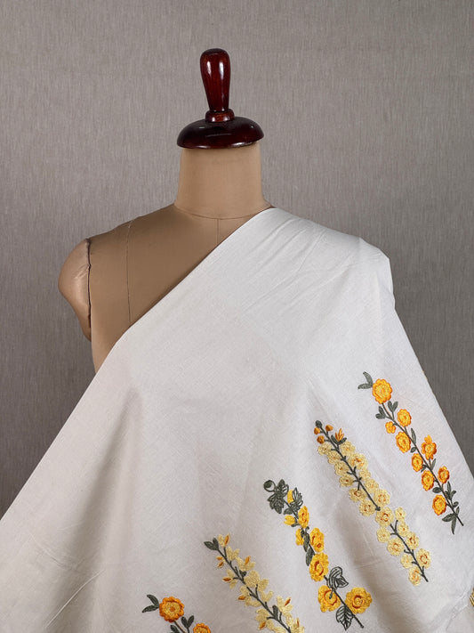 Border Embroidered Kora Cotton Fabric
