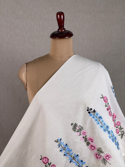 Border Embroidered Kora Cotton Fabric