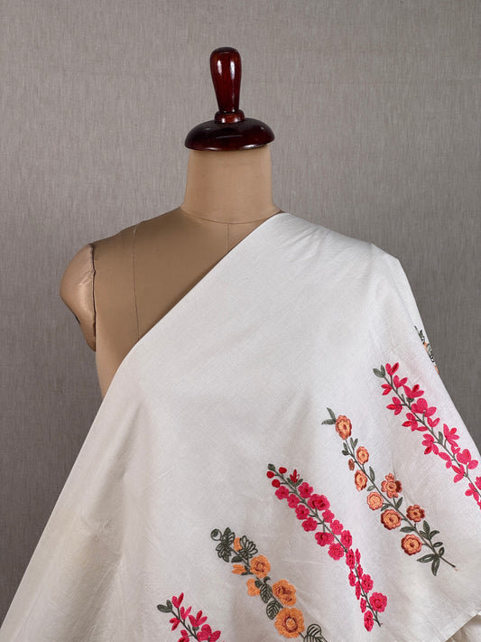 Border Embroidered Kora Cotton Fabric