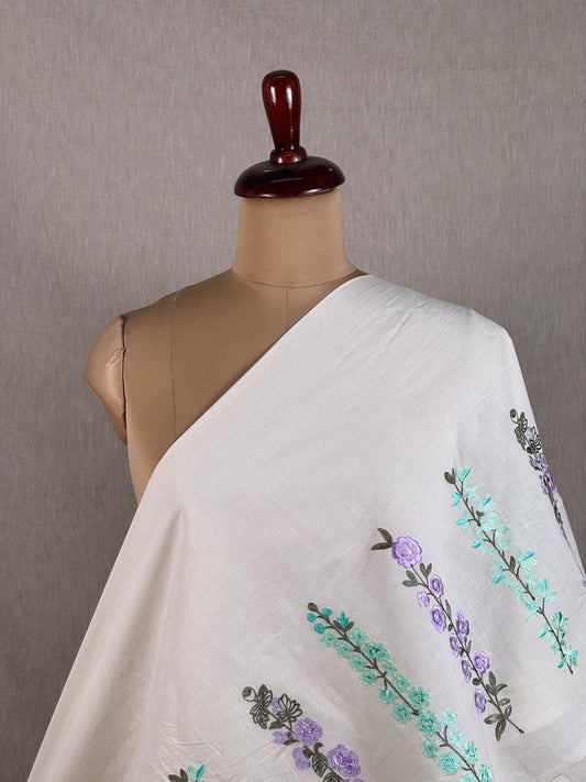 Border Embroidered Kora Cotton Fabric