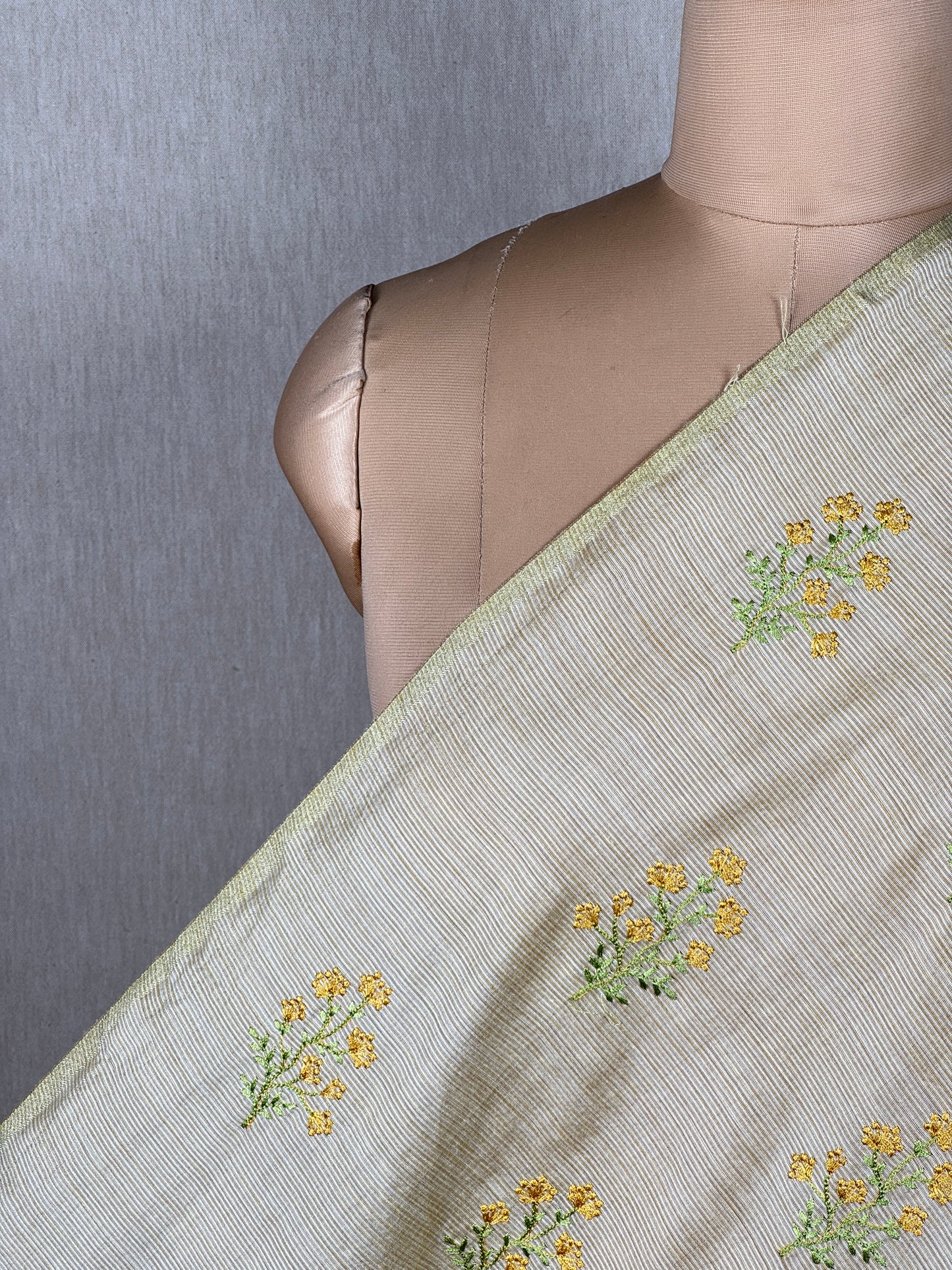 Embroidered Linen Chanderi Fabric