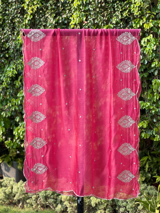 Zari Embroidered Banarasi Silk Chanderi Dupatta