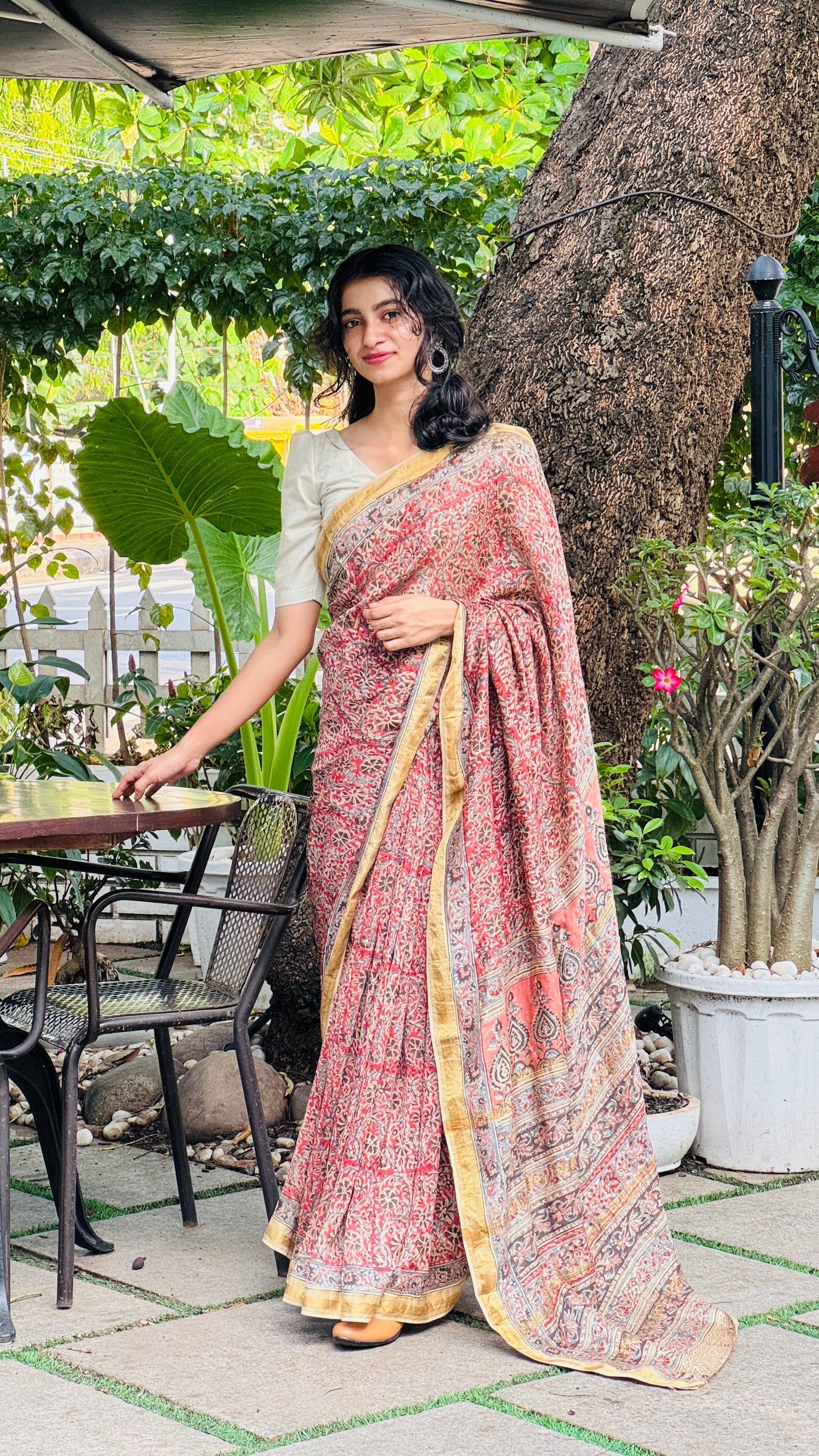 Mukaish Work Kalamkari Printed  Chanderi Saree